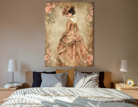 Victorian Lady in Floral Gown - Canvas Print