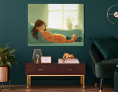 Girl and Cat Wall art