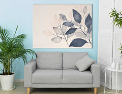 Blue and Beige Leaf Wall Print