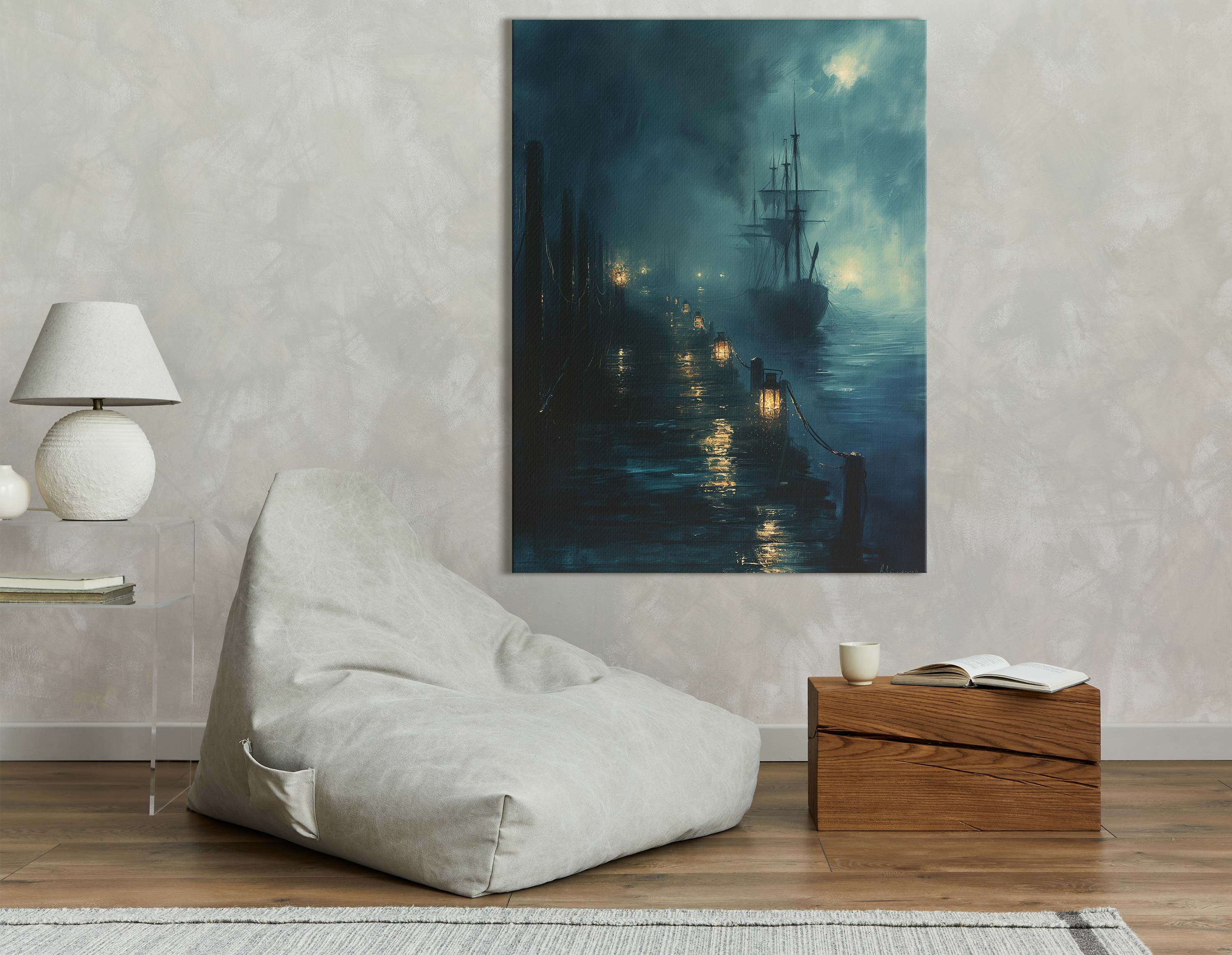 Nocturnal Ship Harbor Wall Art
