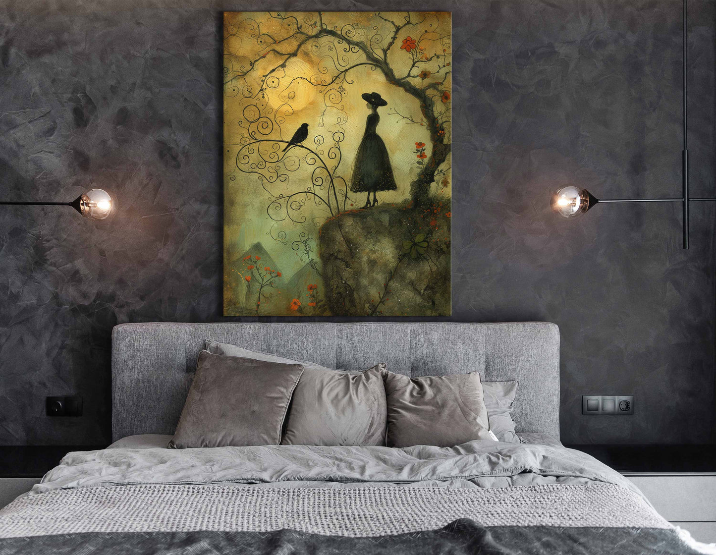 Fairy Tale Silhouette and Whimsical Tree - Canvas Print