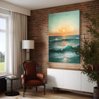 Sunset Over the Ocean Canvas Art - Seascape Wall Art, Ocean Waves Art, Coastal Sunset Painting, Beach House Wall Decor, Sunset Canvas Print