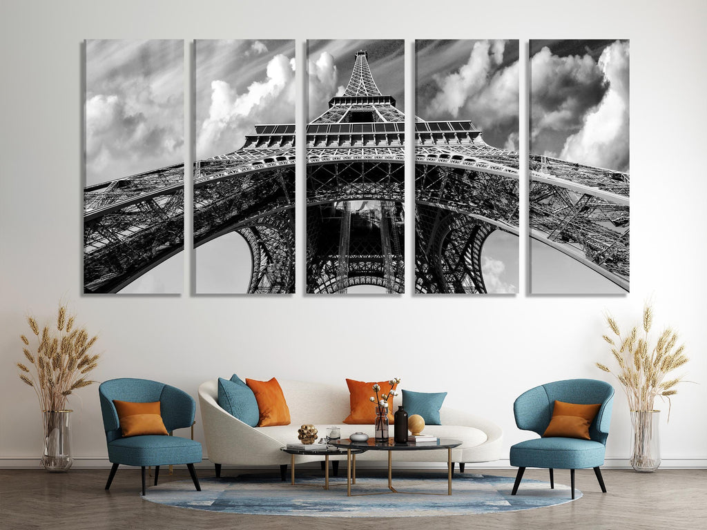 Eiffel Tower Wall Art - Large Paris Canvas Print, Modern Paris Wall Decor, Oversized Eiffel Tower Print, B&W Eiffel Tower Artwork on Canvas
