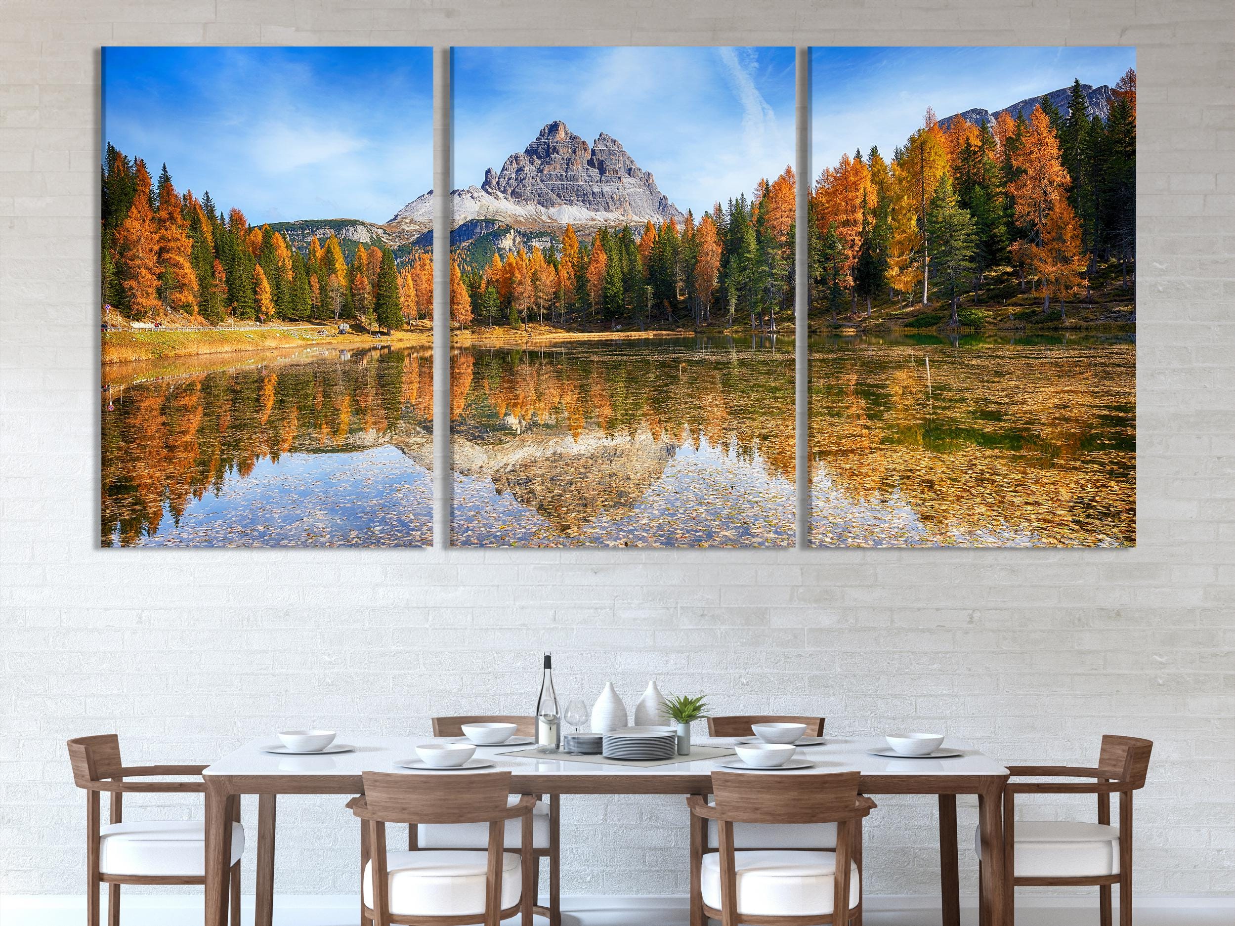 Italian Dolomites Print Autumn Landscape Wall Art Large Mountain Canvas Art Lake Canvas Print Nature Living Room Art Print Office Wall Decor