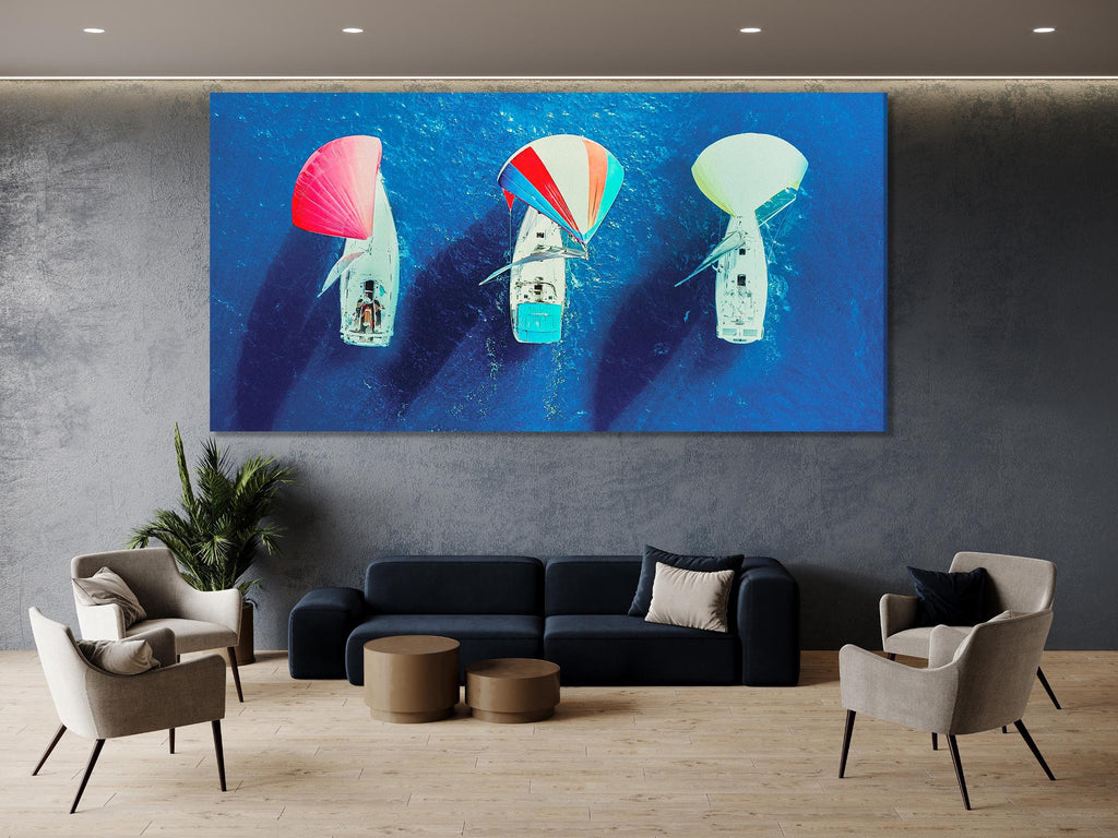 XXL Sailboat Canvas Print, Large Nautical Wall Art, Vibrant Sailing Artwork, Modern Coastal Art Print, Ocean Wall Hanging for Home or Office