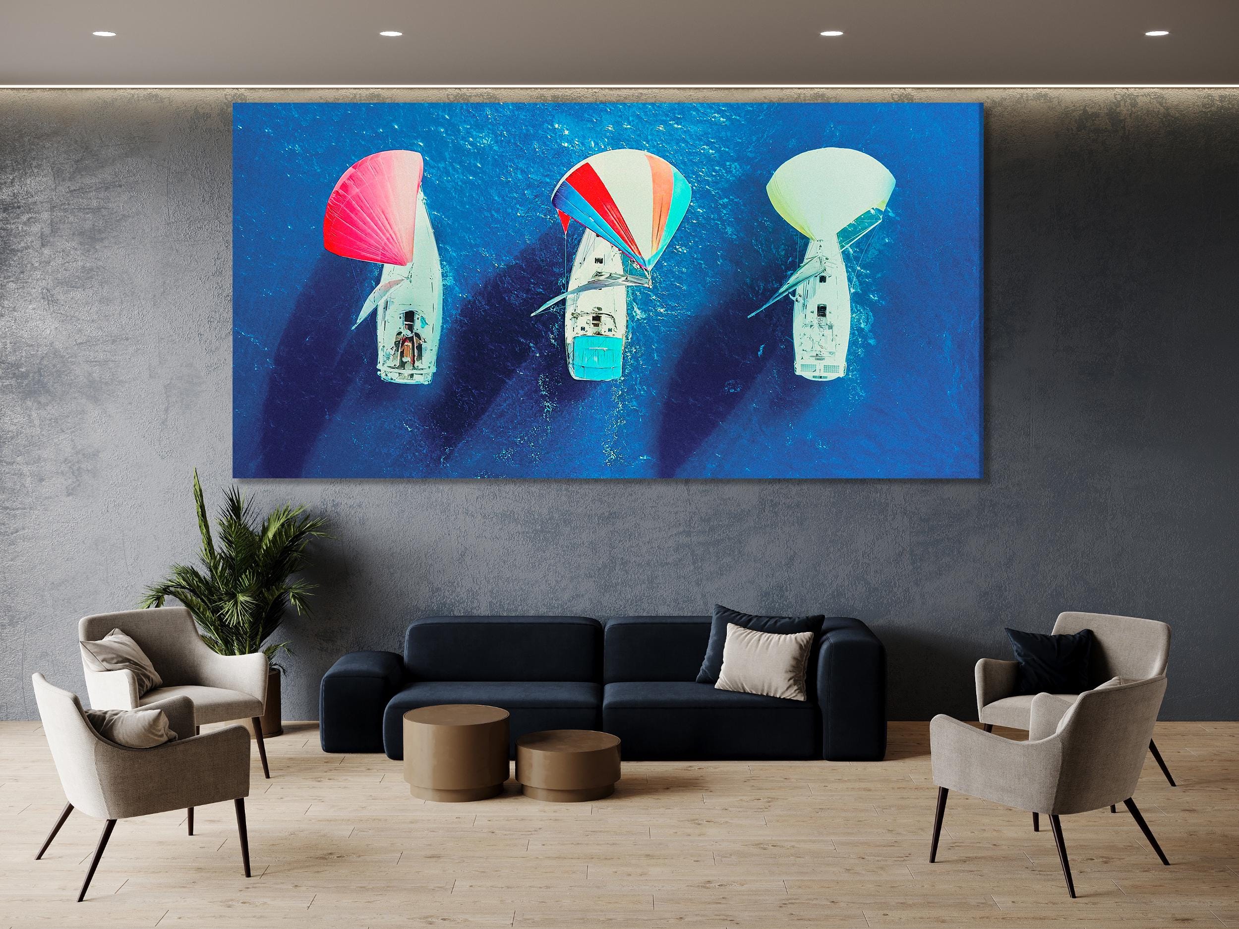 XXL Sailboat Canvas Print, Large Nautical Wall Art, Vibrant Sailing Artwork, Modern Coastal Art Print, Ocean Wall Hanging for Home or Office