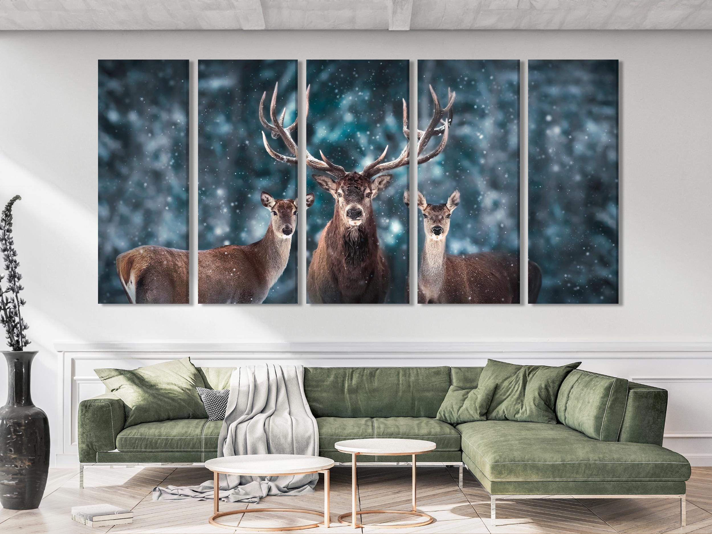 Wild Deer Canvas Art - Winter Forest Wall Art - Snow Wildlife Canvas Print - Stag Portrait Art Print, Deer Wall Art, Deer Wall Decor Print