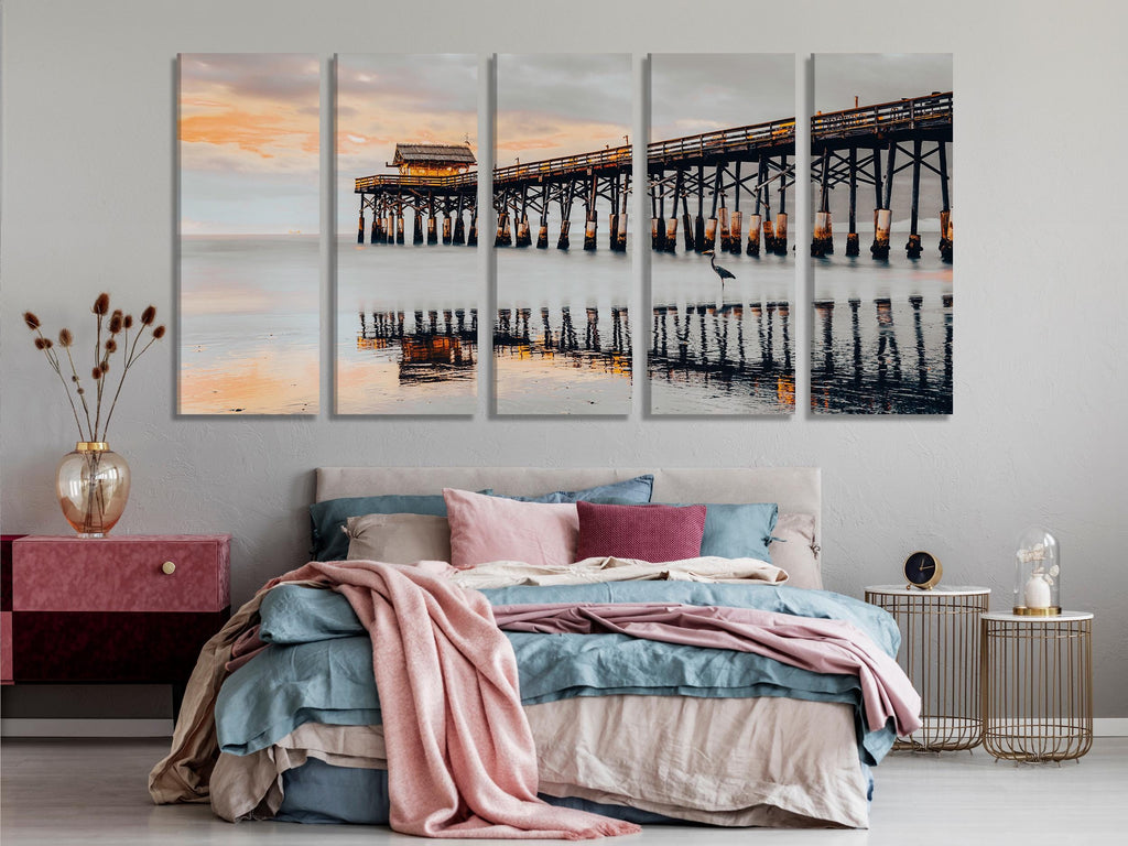 Cocoa Beach Pier Canvas Print, Extra Large Florida Ocean Wall Art, Large Coastal Wall Decor, Peaceful Sunset at the Pier, Beach House Decor