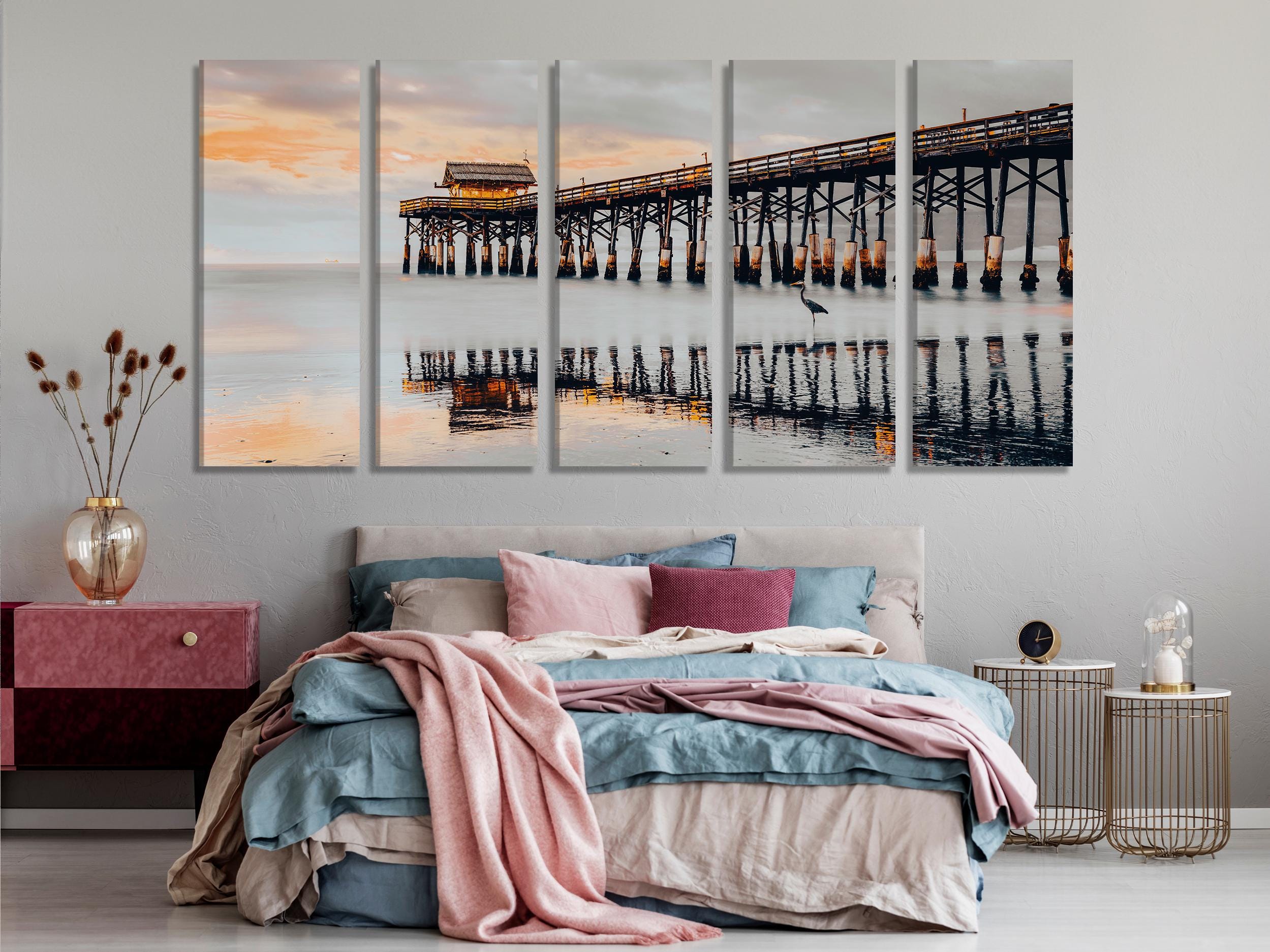 Cocoa Beach Pier Canvas Print, Extra Large Florida Ocean Wall Art, Large Coastal Wall Decor, Peaceful Sunset at the Pier, Beach House Decor