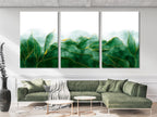 Aquarel groen en goud drieluik canvas print met abstracte natuur en gebarsten marmerkunst - moderne wandkunst voor thuis en op kantoor