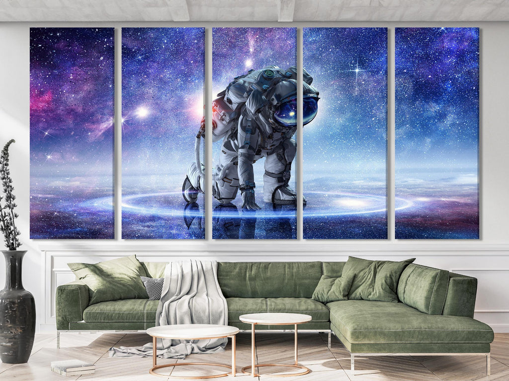 Astronaut in Space Canvas Wall Art, 3-Panel Galaxy Print, Futuristic Sci-Fi Decor, Modern Cosmic Landscape for Home or Office Wall Art