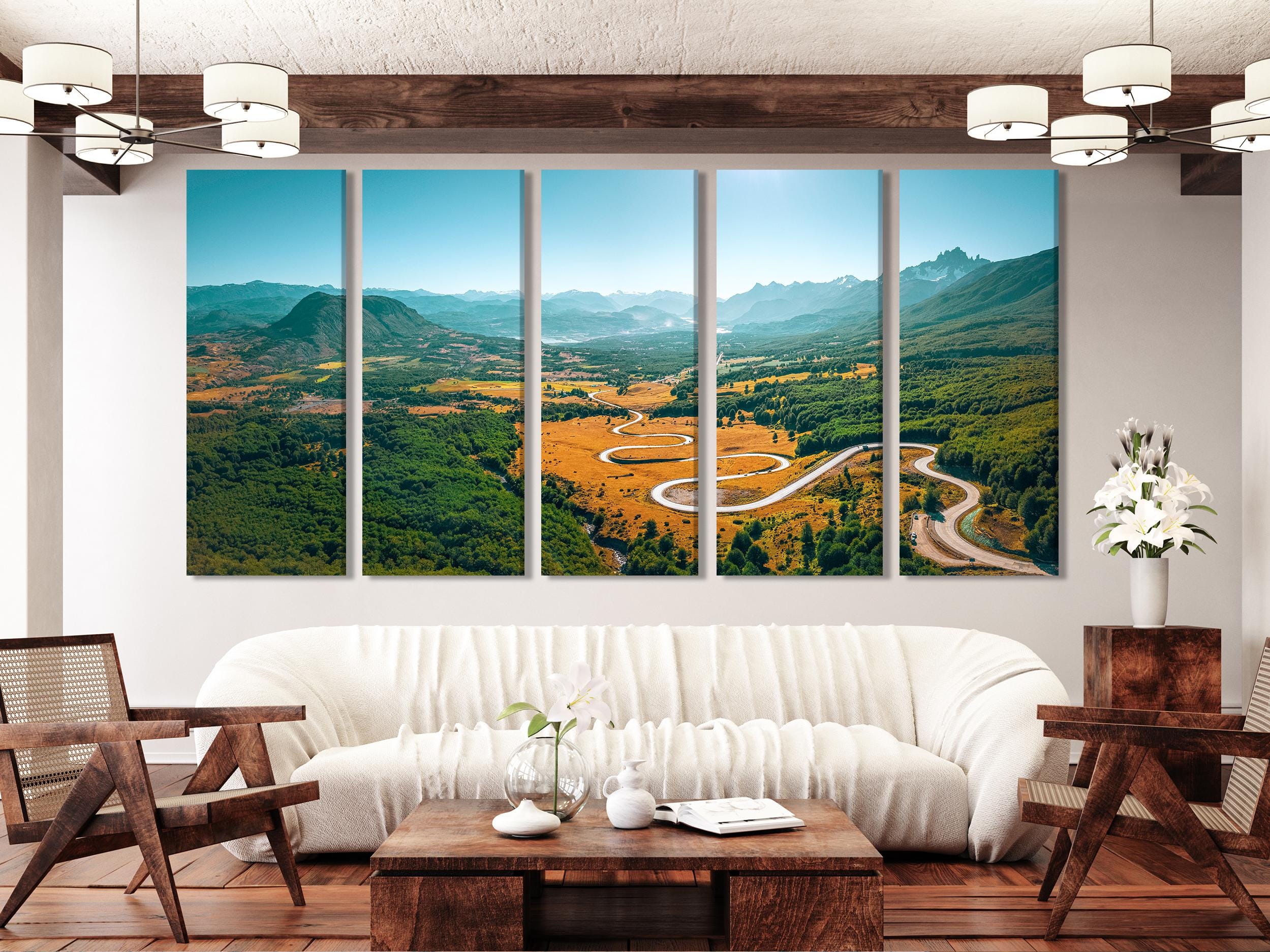 Stampa su tela "Carretera Austral Road", grande paesaggio della Patagonia, strada avventurosa nella valle cilena, decorazione di montagna extra large