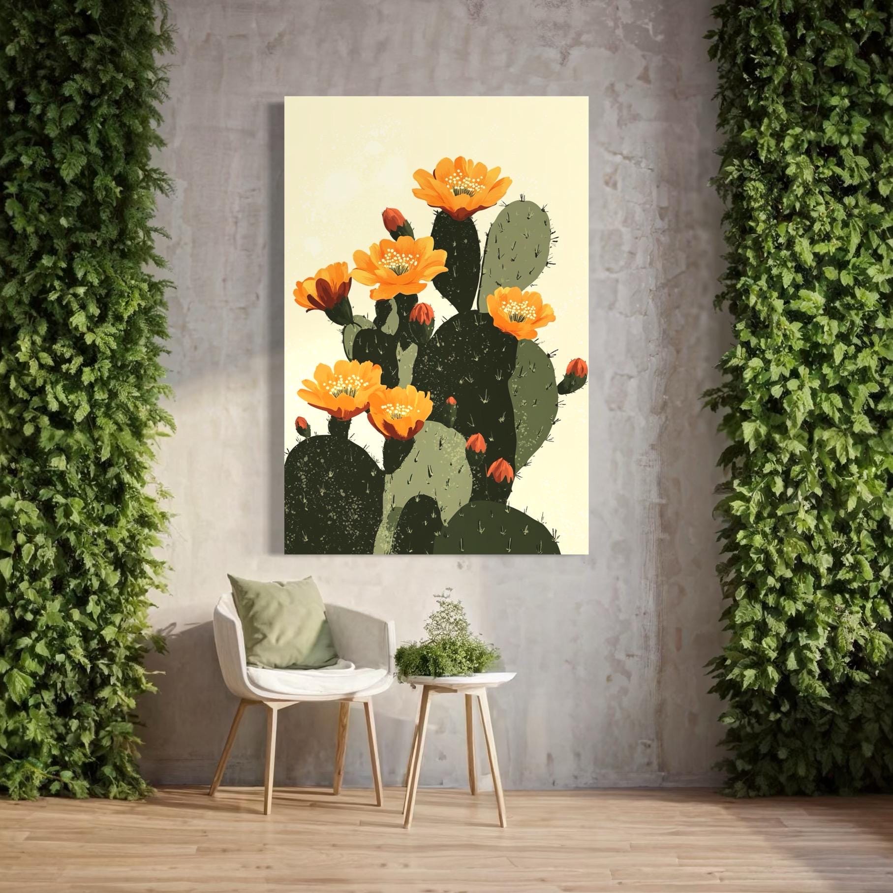 Vintage Prickly Pear Cactus Print - The Sonoran Desert Wall Art, Retro Botanical Cacti Poster, Arizona Nature Art for Cabin & Cottage Decor