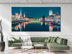 Zurich Cityscape Canvas Print, Large Night Skyline Wall Art, Illuminated Swiss City Artwork, Modern Urban Art Print, Scenic Wall Decor