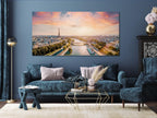 Paris Aerial Canvas Print, Large Eiffel Tower Wall Art, Oversized River Seine Summer Panorama, Romantic French Wall Decor, Soft Pink Artwork