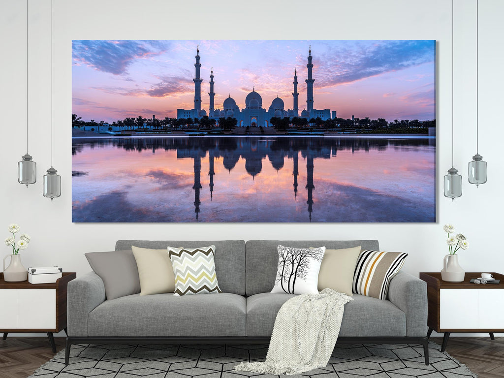 Abu Dhabi Wall Art Sheikh Zayed Grand Mosque Canvas Art Modern Islamic Architecture Wall Decor Abu Dhabi Art Print Islamic Artwork Print