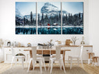 Winter Mountain Canvas Art - Snow Capped Mountain Canvas Print, Snowy Forest and Lake Wall Art, Winter Nature Decor,  Modern Alpine Artwork