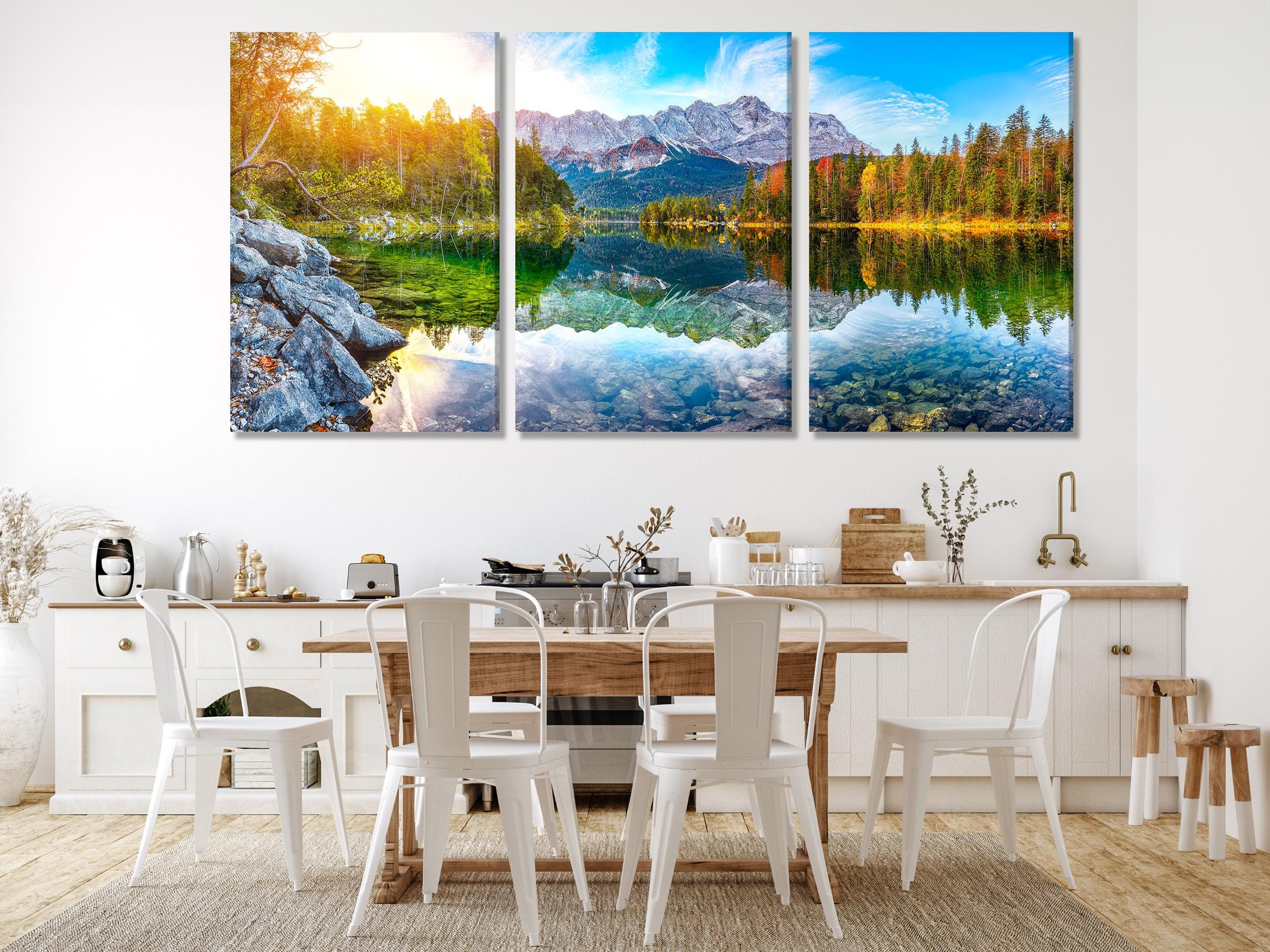 Large Eibsee Lake Canvas Print, Bavarian Alps Wall Art, Oversized Germany Autumn Landscape Artwork for Nature-Inspired Above Bed Wall Decor
