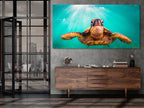 Hawaiian Green Sea Turtle Canvas Art, Pacific Ocean Sea Life Wall Decor, XXL Multi-Panel Turtle Cruising Print, Coastal Beach Home Wall Art