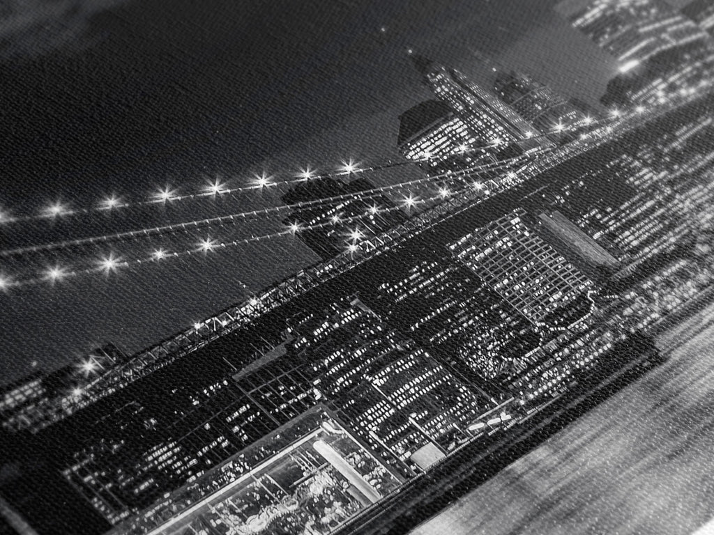 Manhattan Skyline Canvas Art - Brooklyn Bridge Wall Art, Black & White New York Art Print, Extra Large New York Artwork for Modern Office