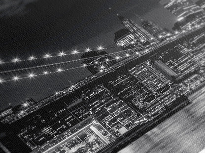 Leinwandbild Skyline von Manhattan – Wandkunst Brooklyn Bridge, Schwarz-Weiß-Kunstdruck von New York, extra großes Kunstwerk von New York für modernes Büro