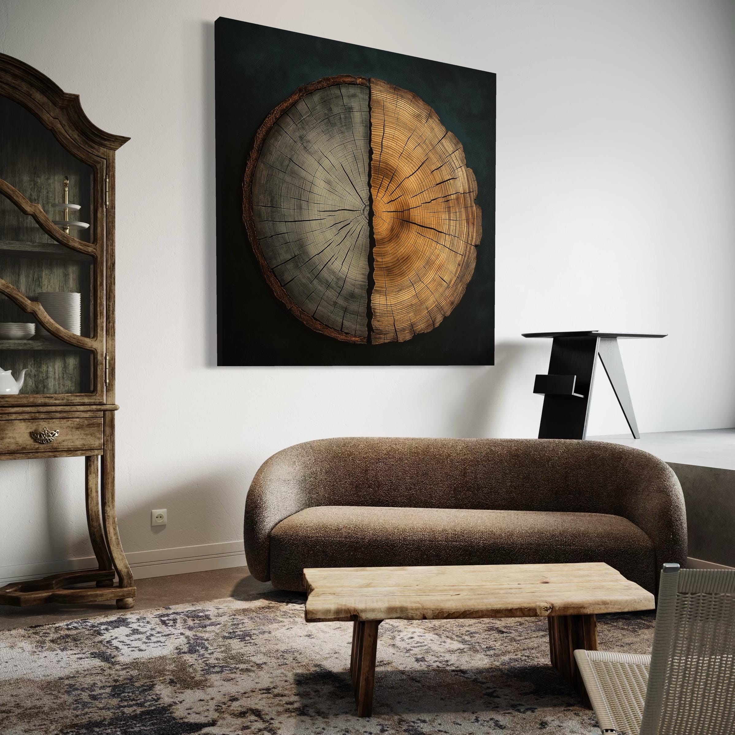 Farmhouse Wall Decor - Rustic Tree Ring Wall Art, Country House Style Wood Wall Art, Neutral Decor, Trunk Art Prints, Tree Ring Canvas Print