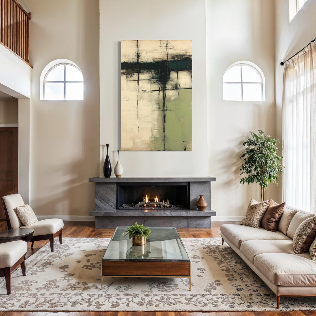 Green Abstract Wall Art - Wabi Sabi Wall Art, Green Texture Canvas Art, Minimalist Green Beige Abstract Print, Neutral Wall Art Office Decor