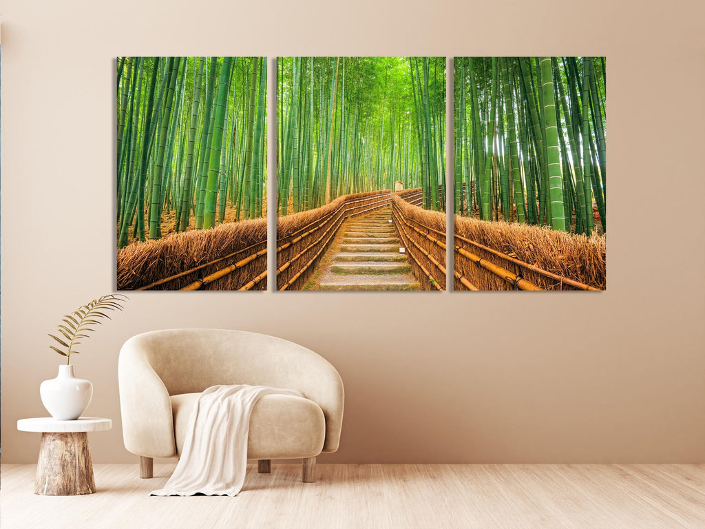 Bamboo Wall Art - Forest Path Canvas Print, Large Nature Wall Art, Green Landscape Photography, Zen Garden Decor for Living Room or Office