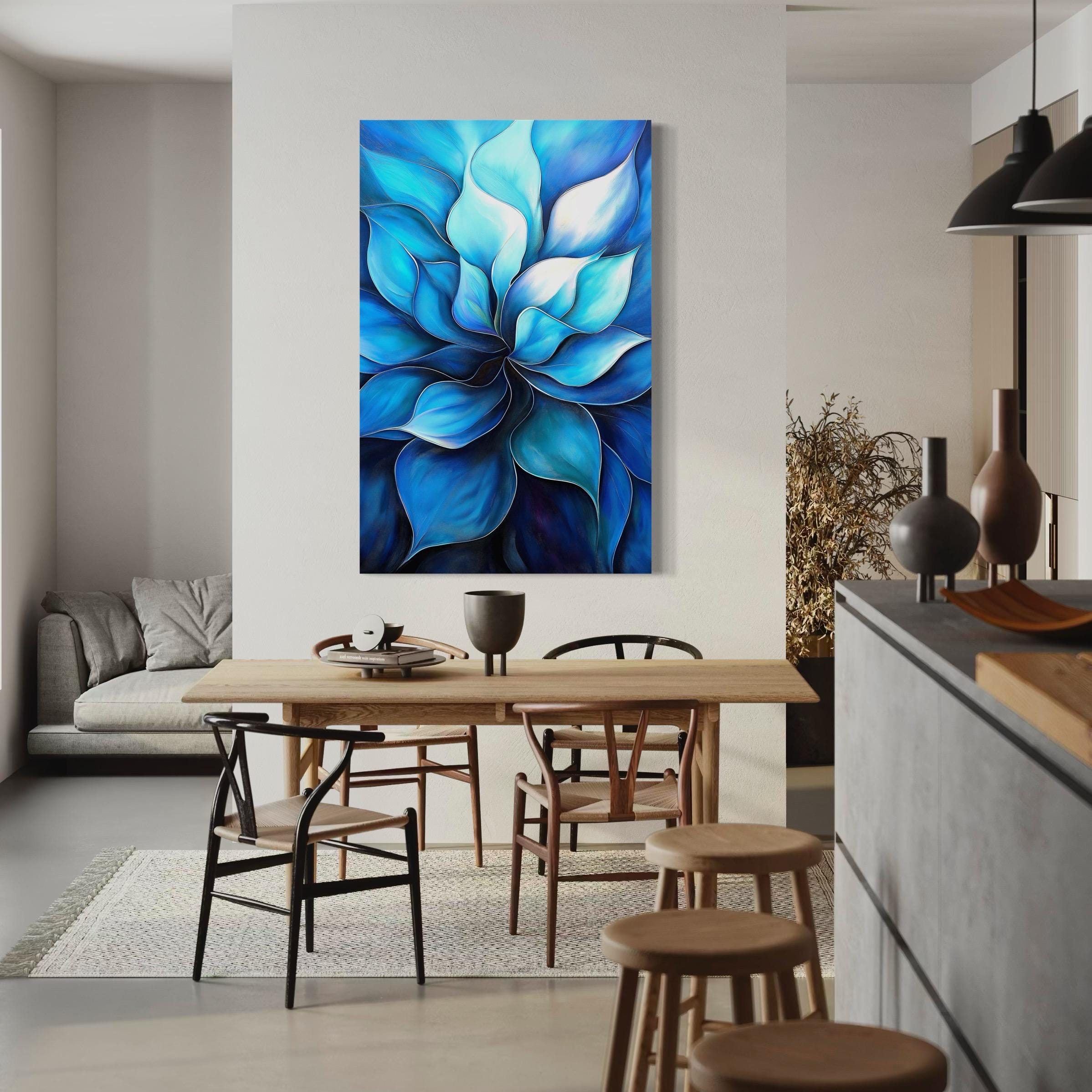 Blue Petals Canvas Art - Abstract Shades Of Blue Wall Art, Deep Blue Abstract Painting, Teal and Navy Flower Canvas Print, Abstract Blue Art