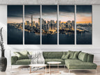 Manhattan Skyline Canvas Wall Art – Dusk Over New York City, Large Urban Landscape Canvas Print for Modern Home or Office Wall Decor