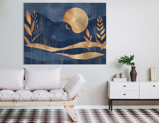 Gold and Blue Abstract Wall Art