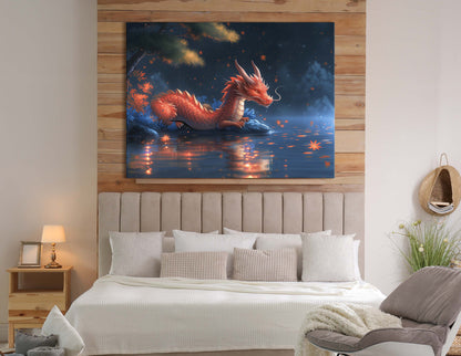 Fantasy Dragon in Moonlit Scene Canvas Print