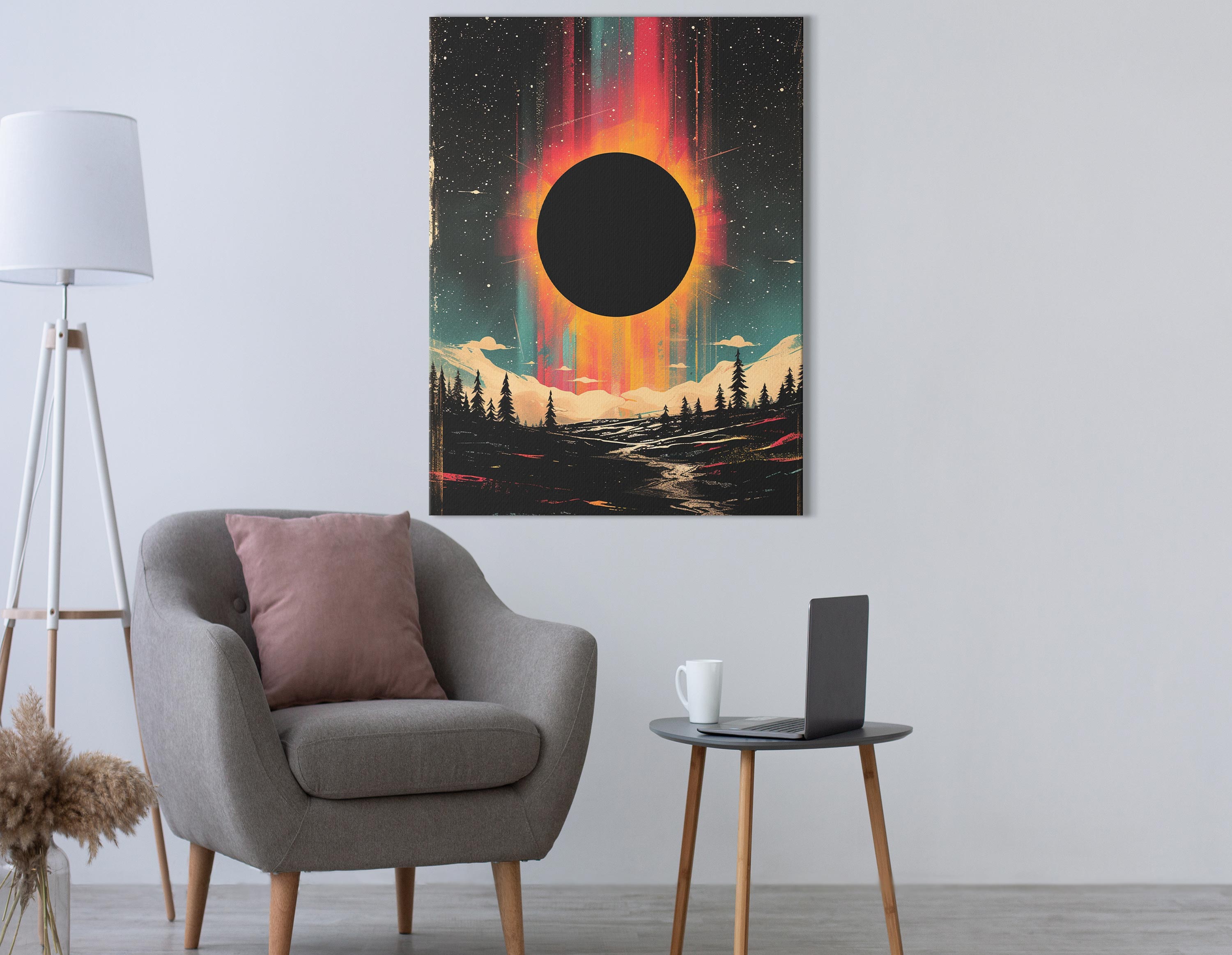 Solar Eclipse and Aurora Lights Canvas Print