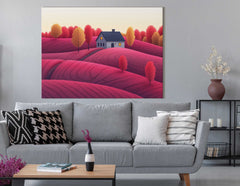 Resplandor crepuscular sobre campos rosados ​​- Impresión de lienzo