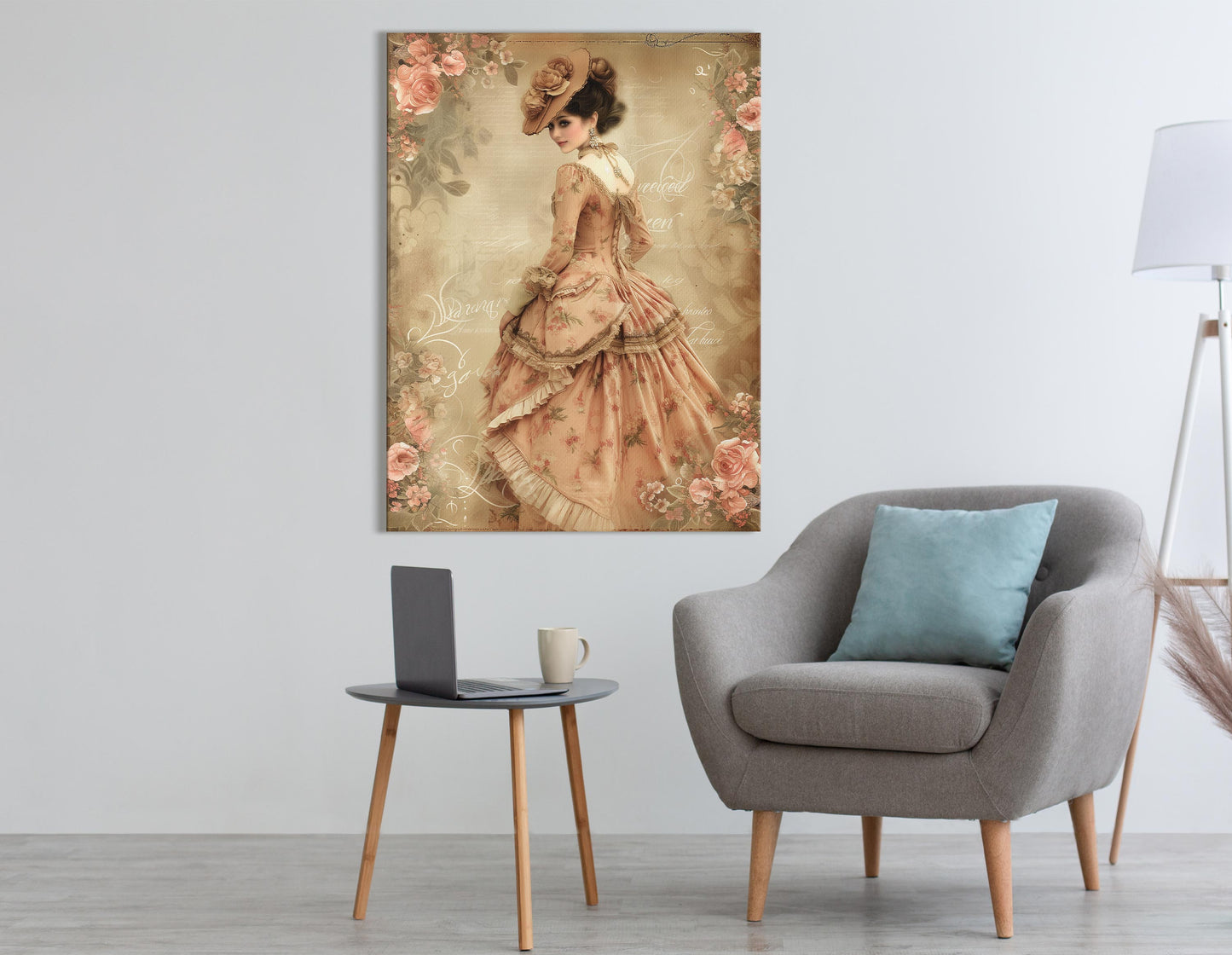 Victorian Lady in Floral Gown - Canvas Print