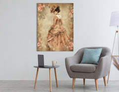 Dama victoriana con vestido floral - Cuadro en lienzo