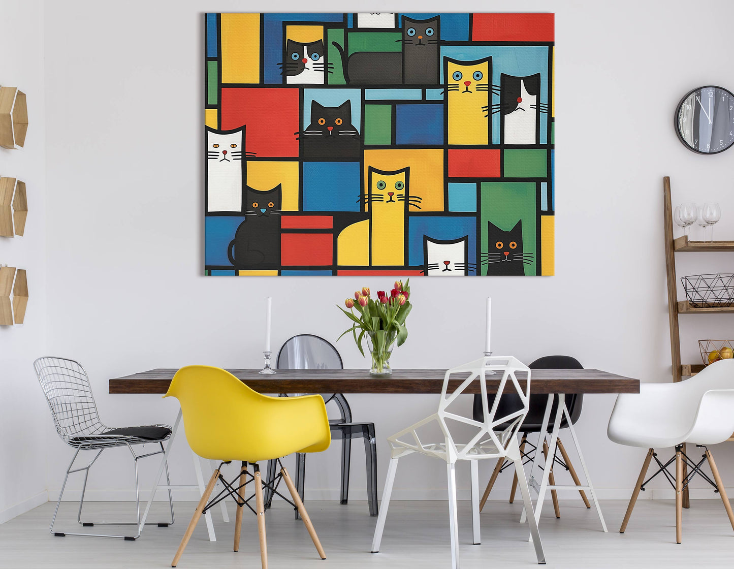 Vivid Cats in Color Blocks Canvas Art