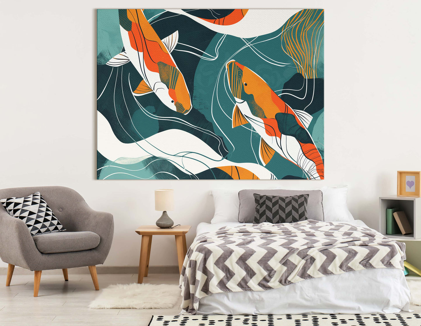 Teal and Orange Koi Fish Wall Decor