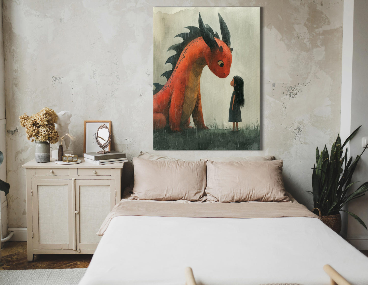 Gentle Dragon and Child Friendship - Canvas Print