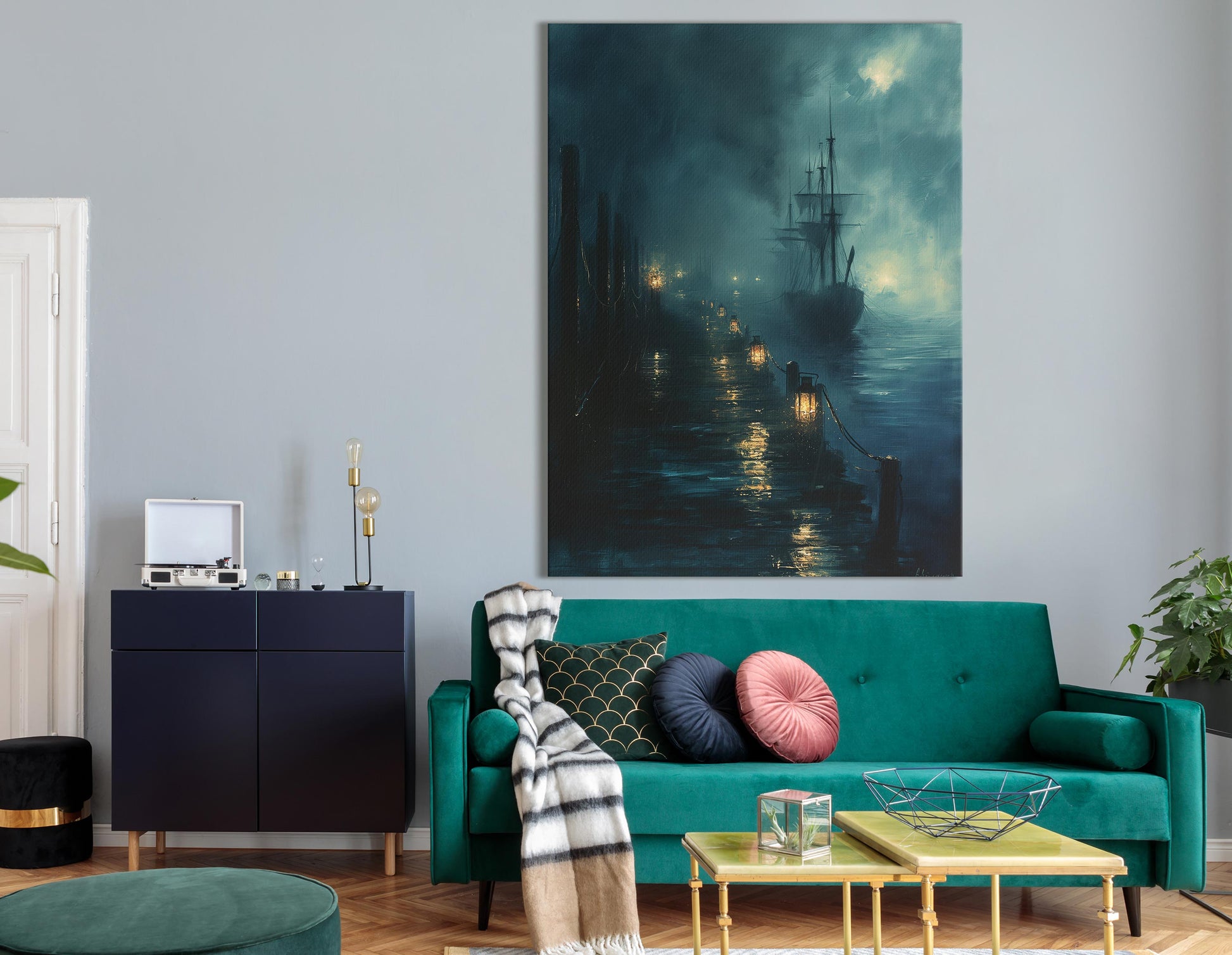 Nocturnal Ship Harbor Wall Decor