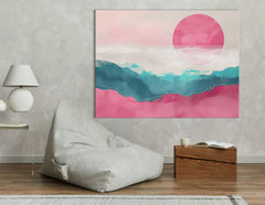 Pink Sunset Over Mountains Abstract Wall Hanging