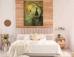 Silhouette de conte de fées et arbre fantaisiste - impression sur toile