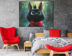 Expressive-Eyed Cat with Red Bow Tie  Canvas Art