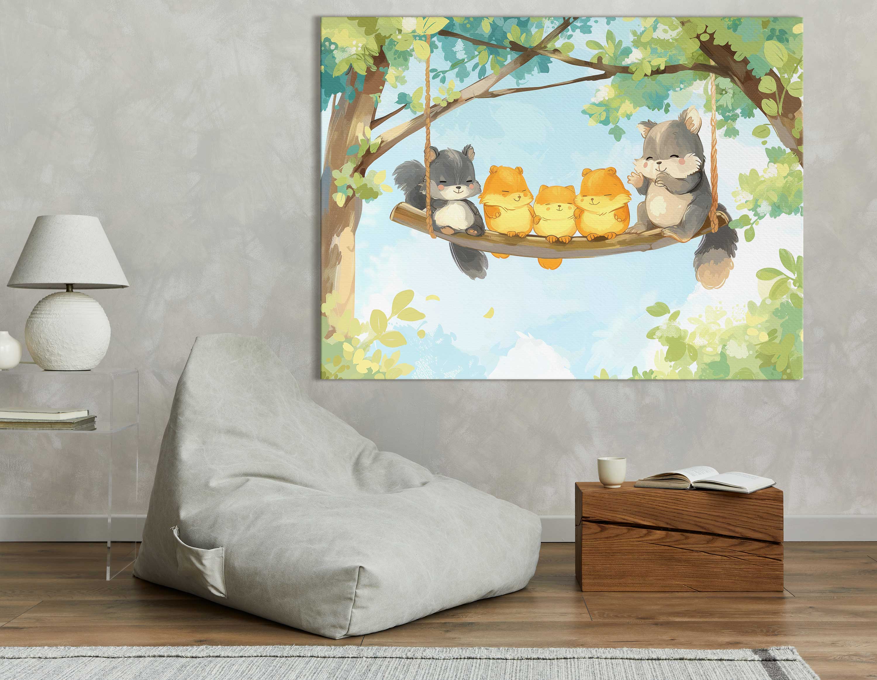 Playful Baby Squirrels on Swing Wall Decor