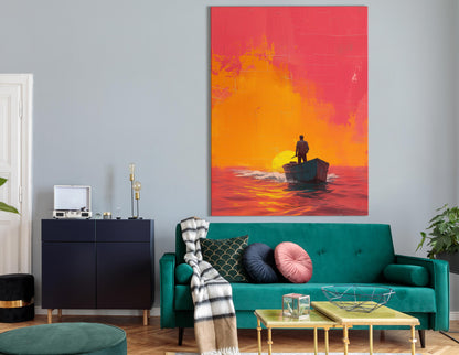 Lone Boat Sunset Wall Decor