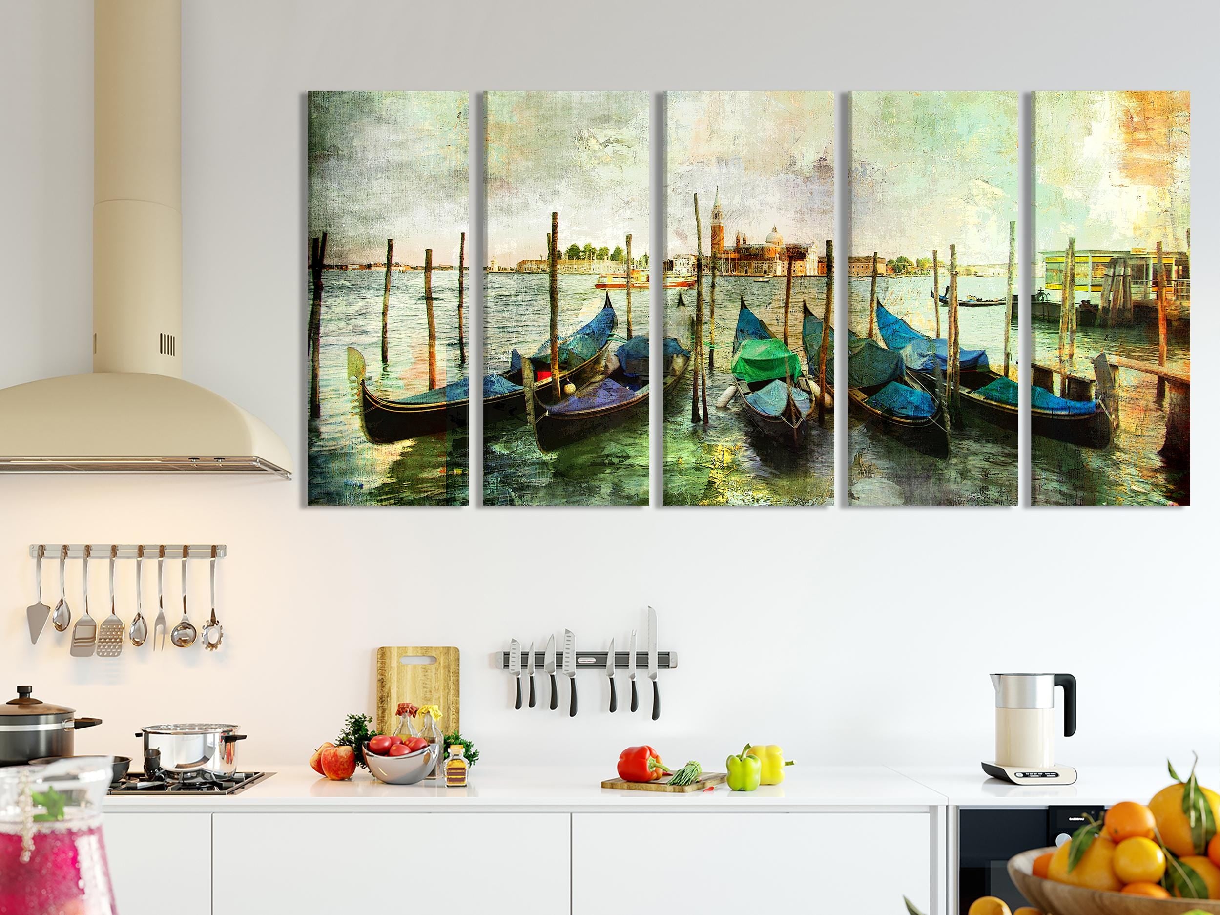 Stampa su tela con scena di barche in Italia e gondole veneziane, decorazione murale per soggiorno o ufficio, idea regalo ispirata ai viaggi