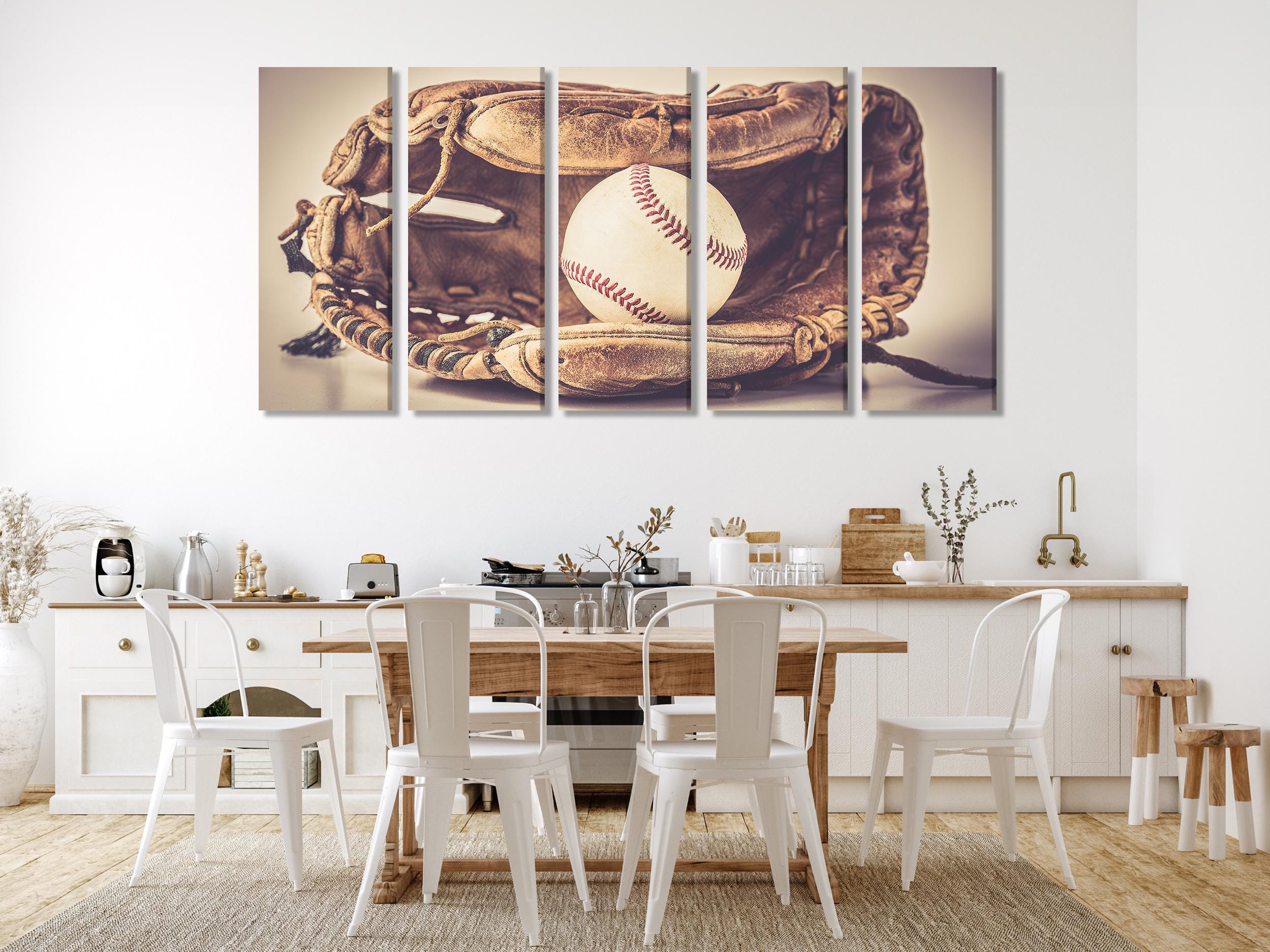 Vintage Baseball Canvas Print, Classic Glove and Ball Wall Art, Retro Sports Decor, Large Baseball Canvas Artwork, Rustic Sports Room Decor