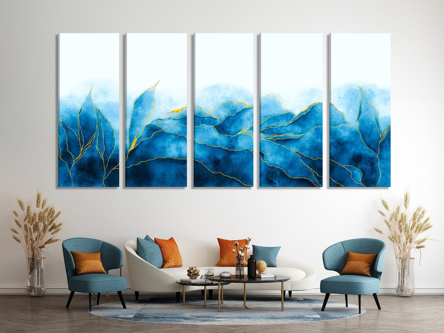 Blaue abstrakte Kunst - Große Wandkunst Blaue abstrakte Leinwandkunst Aquarell Marine Abstrakte Kunst Wanddekoration Abstrakter Druck Blaue Welle Dekor Gemälde