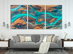 Abstract Landscape Wall Art - Iceland River Aerial Canvas Print, Large 5 Panel River Artwork, Turquoise Water Flow, Earth Tones Nature Decor