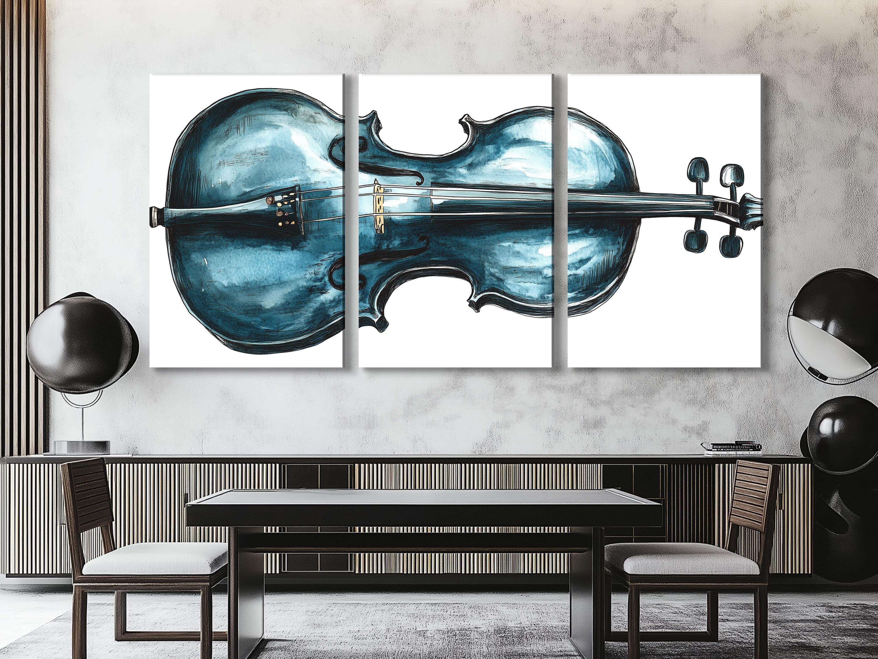 Viool wandkunst, blauw muziekinstrument, canvas print, abstract muziekkunstwerk, moderne studio-inrichting, cadeau voor violist, woonkamer wandkunst